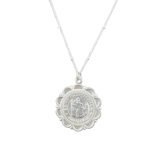 Sterling Silver Scalloped Saint Christopher Necklace