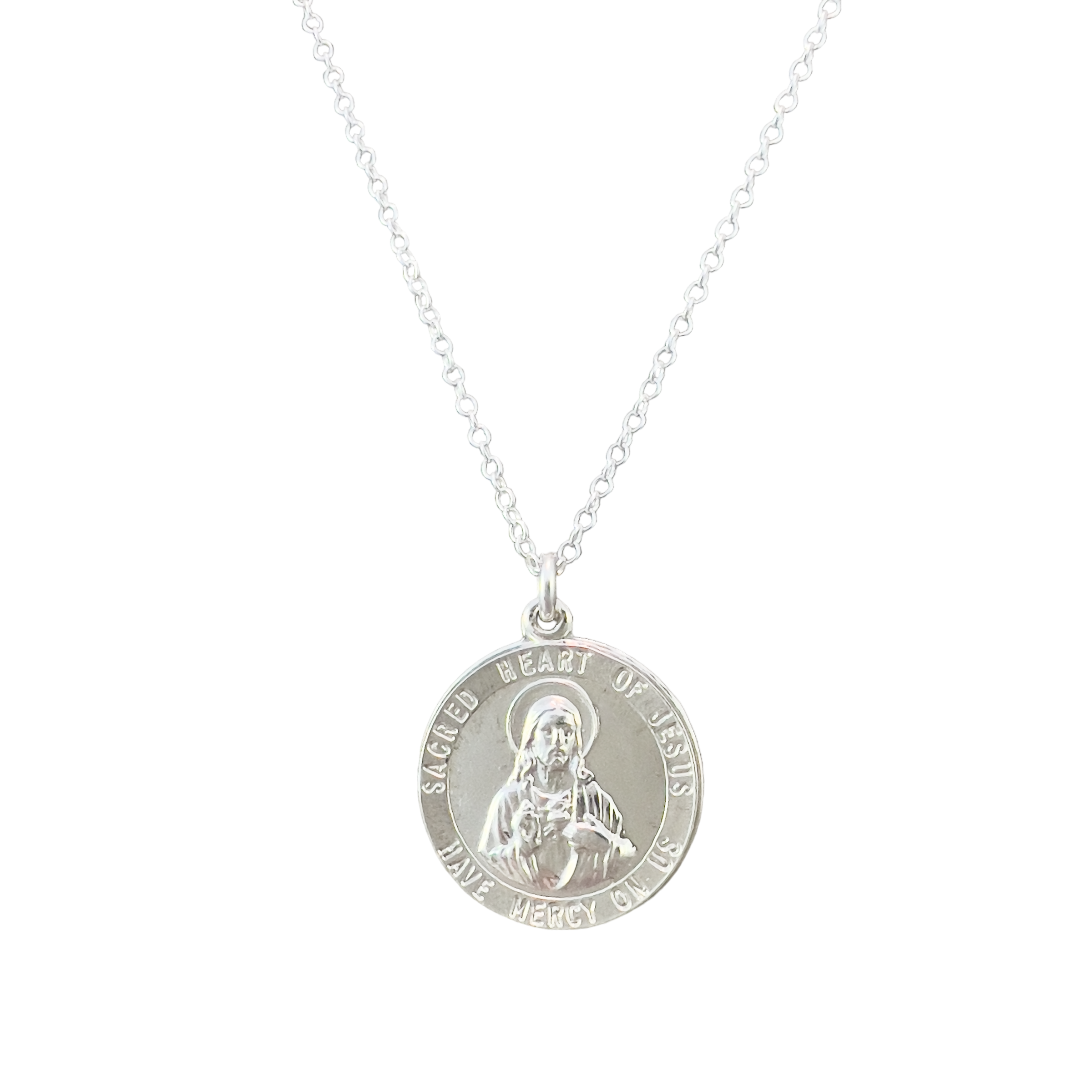 Sterling Silver Sacred Heart of Jesus Necklace – SALTY THREADS CA