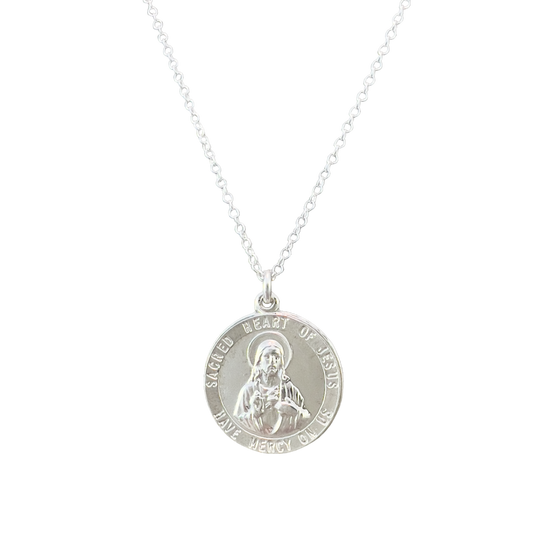 Sterling Silver Sacred Heart of Jesus Necklace