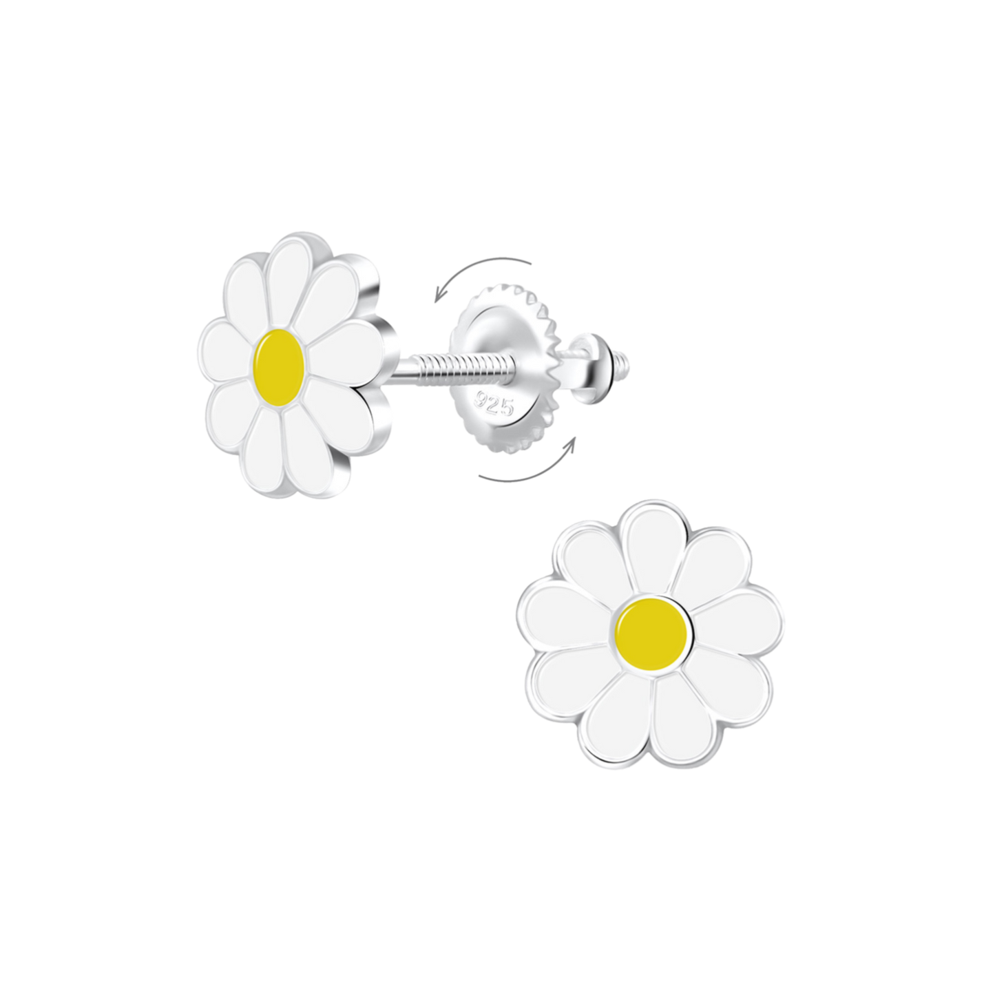 Yellow White Daisy Screw Back Earrings