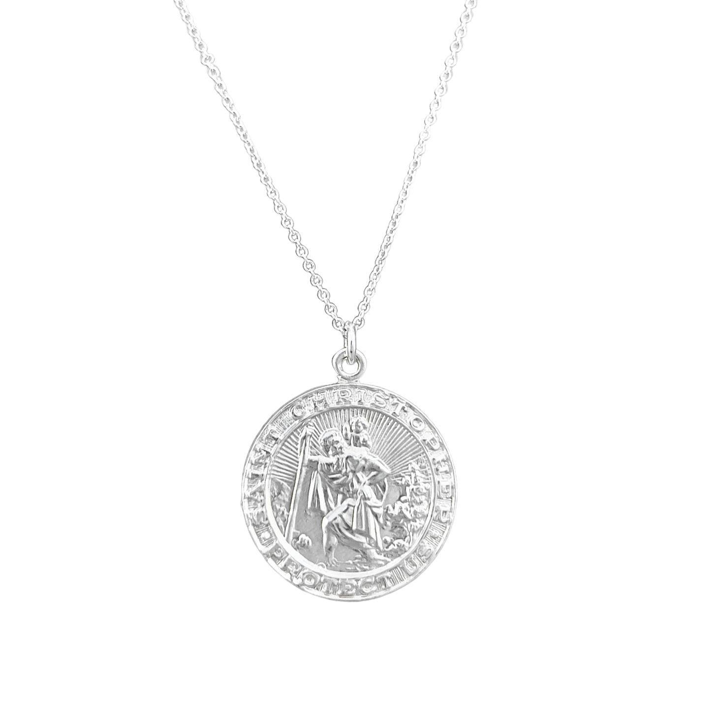 Sterling Silver Saint Christopher Medallion Necklace