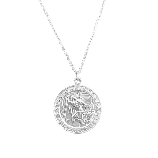 Sterling Silver Saint Christopher Medallion Necklace