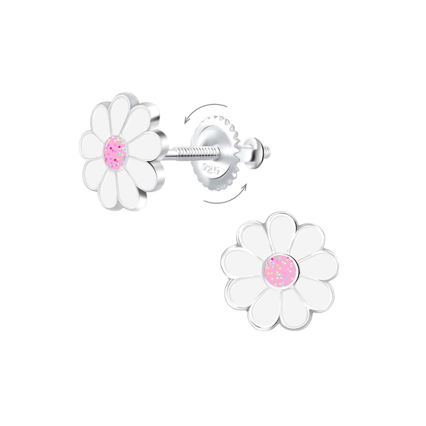 Pink and White Daisy Screw Back Earrings