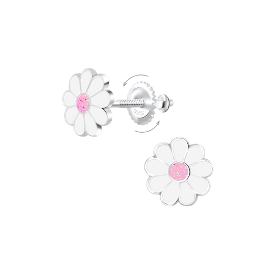 Sterling Silver Daisy Flower Kids Earrings
