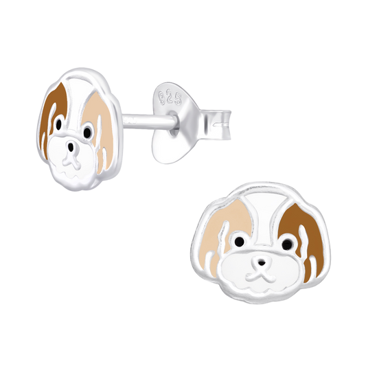 Tan Brown and White Dog Earrings