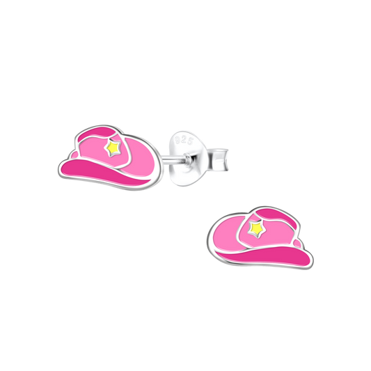Sterling Silver Pink Cowboy Cowgirl Hat Earrings