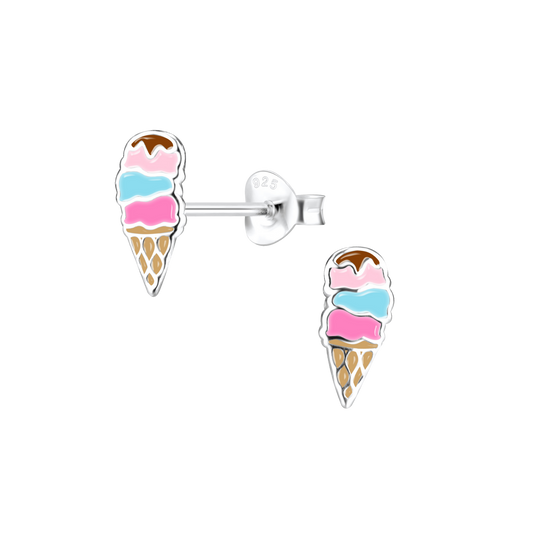 Sterling Silver Kids Ice Cream Cone Earrings