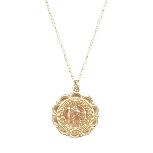 Scalloped Saint Christopher Medallion Necklace