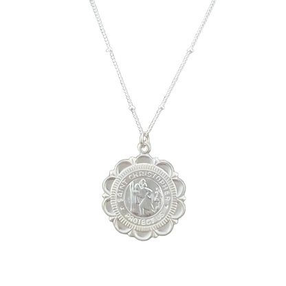 Scalloped Saint Christopher Medallion Necklace