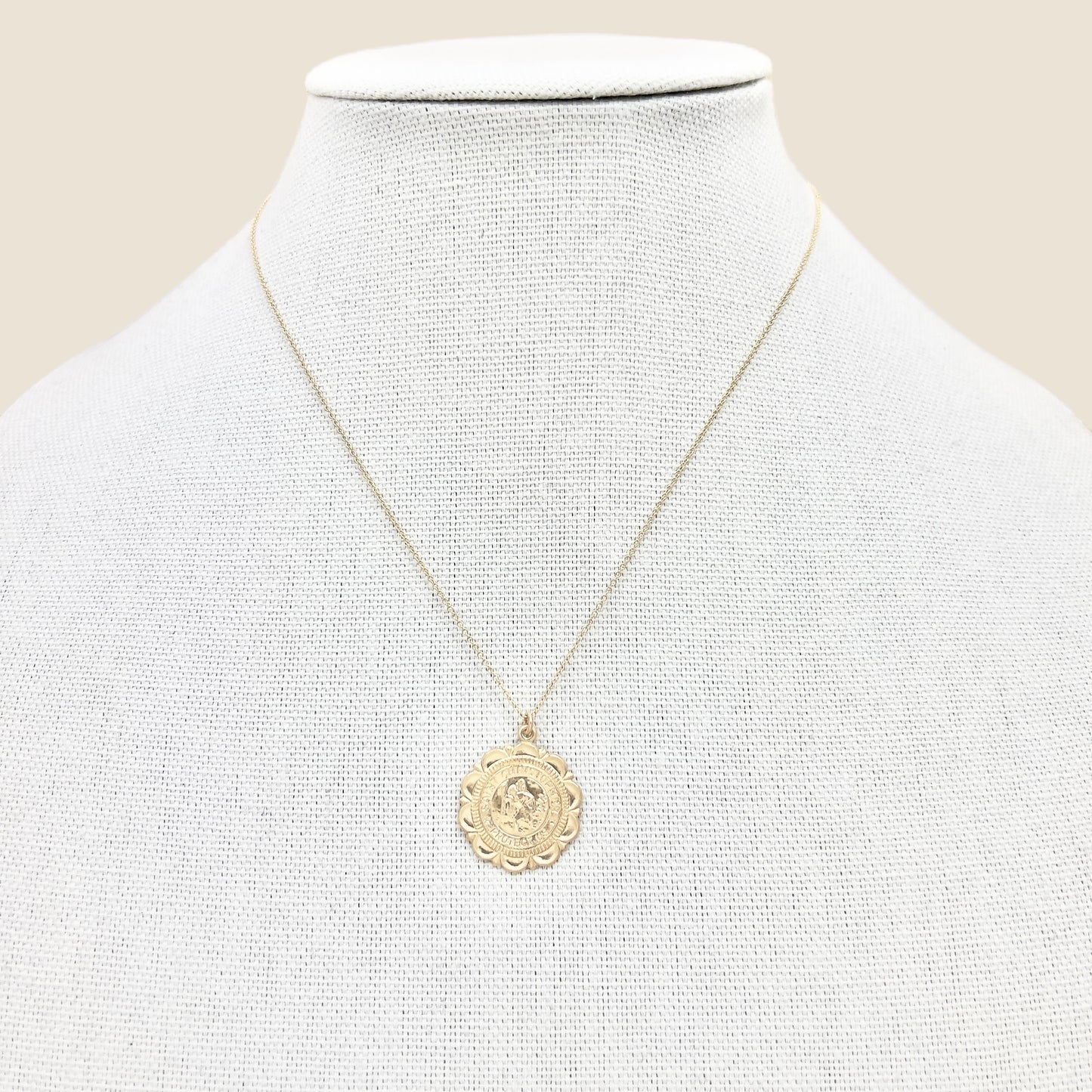 Scalloped Saint Christopher Medallion Necklace