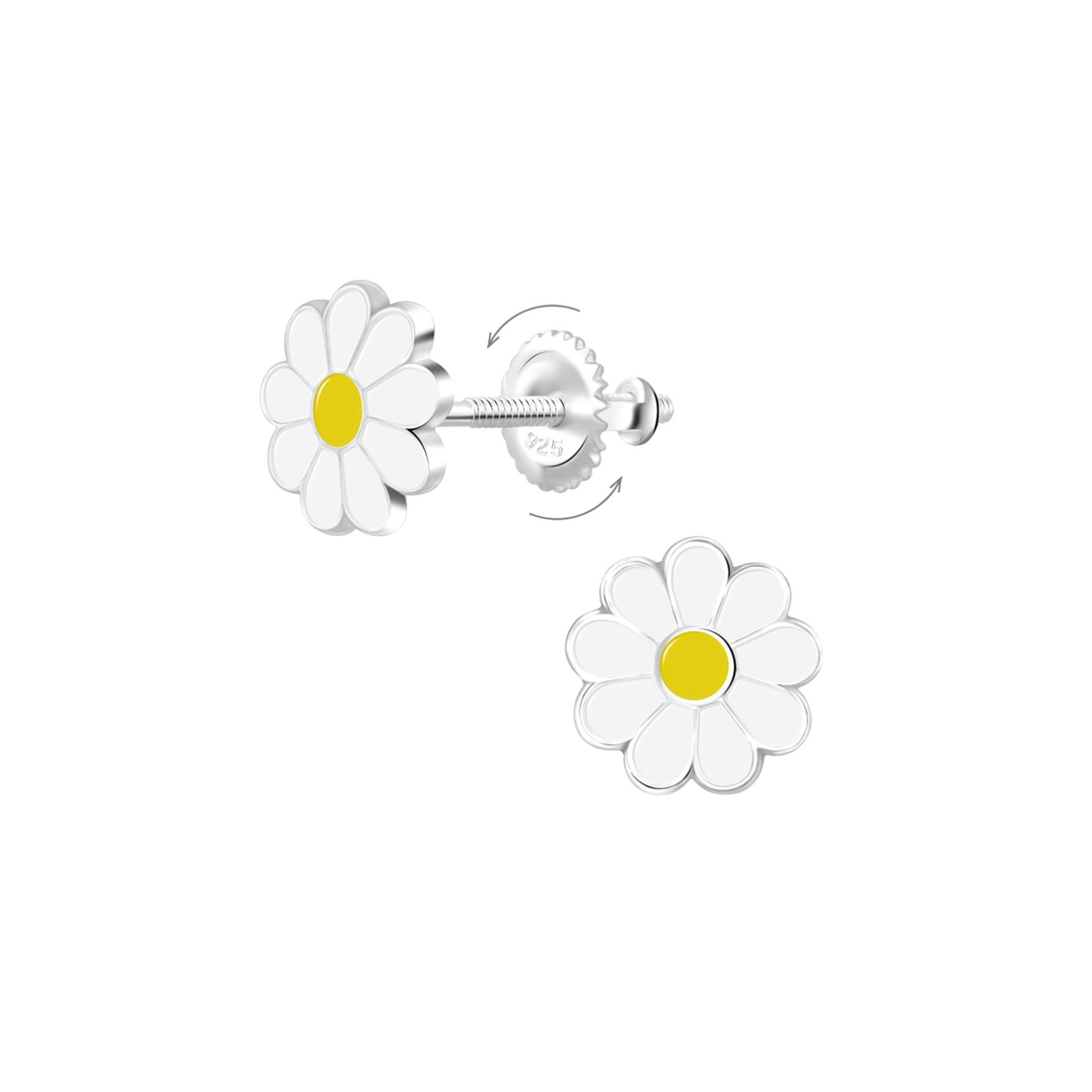 Sterling Silver White Daisy Flower Kids Earrings