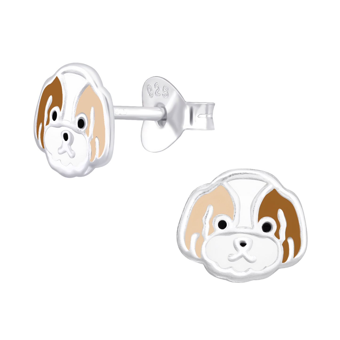 Tan Brown and White Dog Earrings