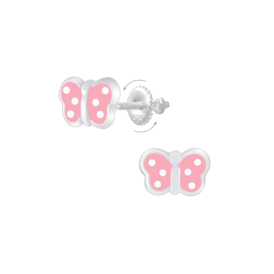 Butterfly Polka Dot Pink Screw Back Earrings