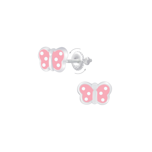 Butterfly Polka Dot Pink Screw Back Earrings