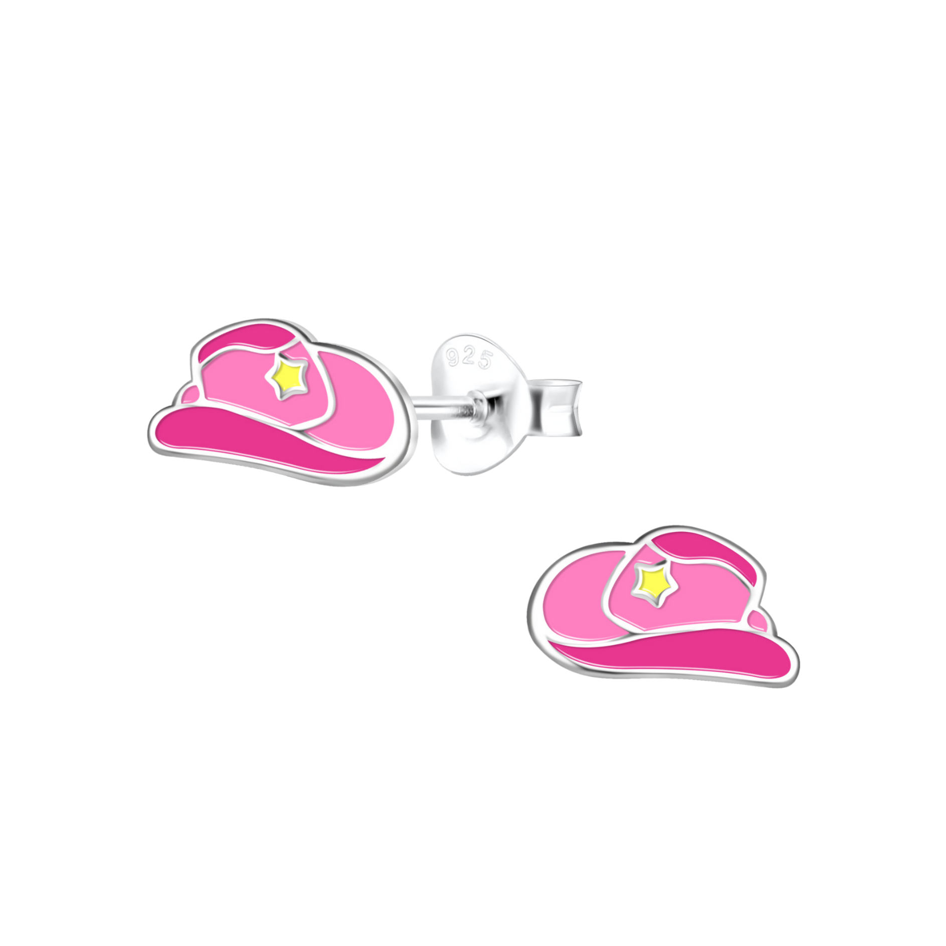 Sterling Silver Pink Cowboy Cowgirl Hat Earrings