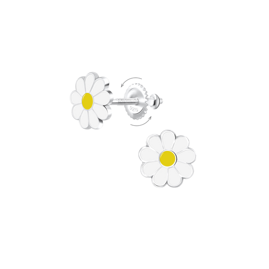 Yellow White Daisy Screw Back Earrings