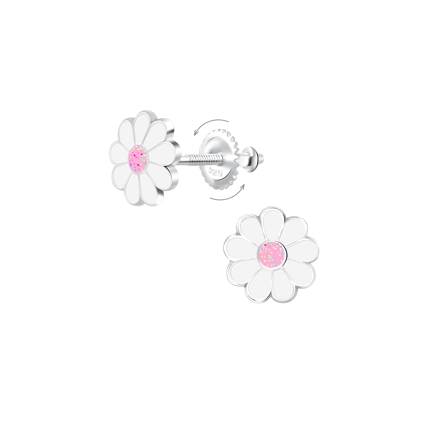 Pink and White Daisy Screw Back Earrings