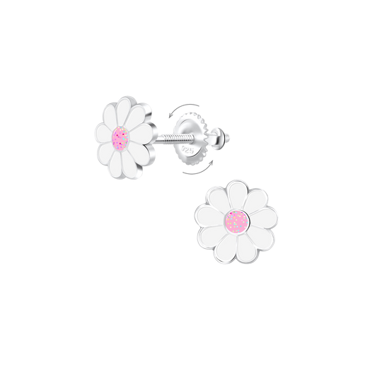 Pink and White Daisy Screw Back Earrings