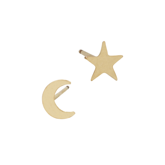 Gold-Filled Moon and Star Studs