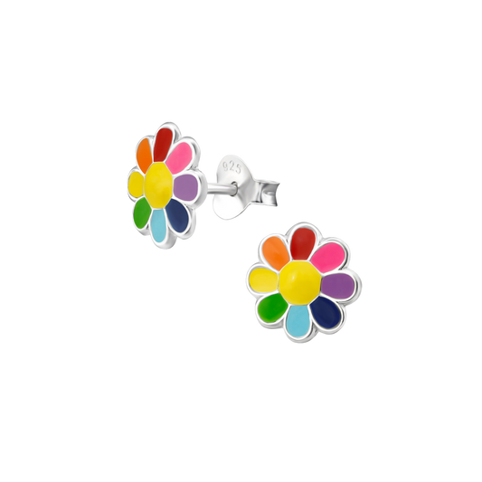 Rainbow Daisy Stud Earrings Yellow