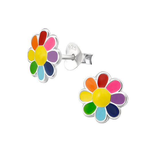 Rainbow Daisy Stud Earrings Yellow