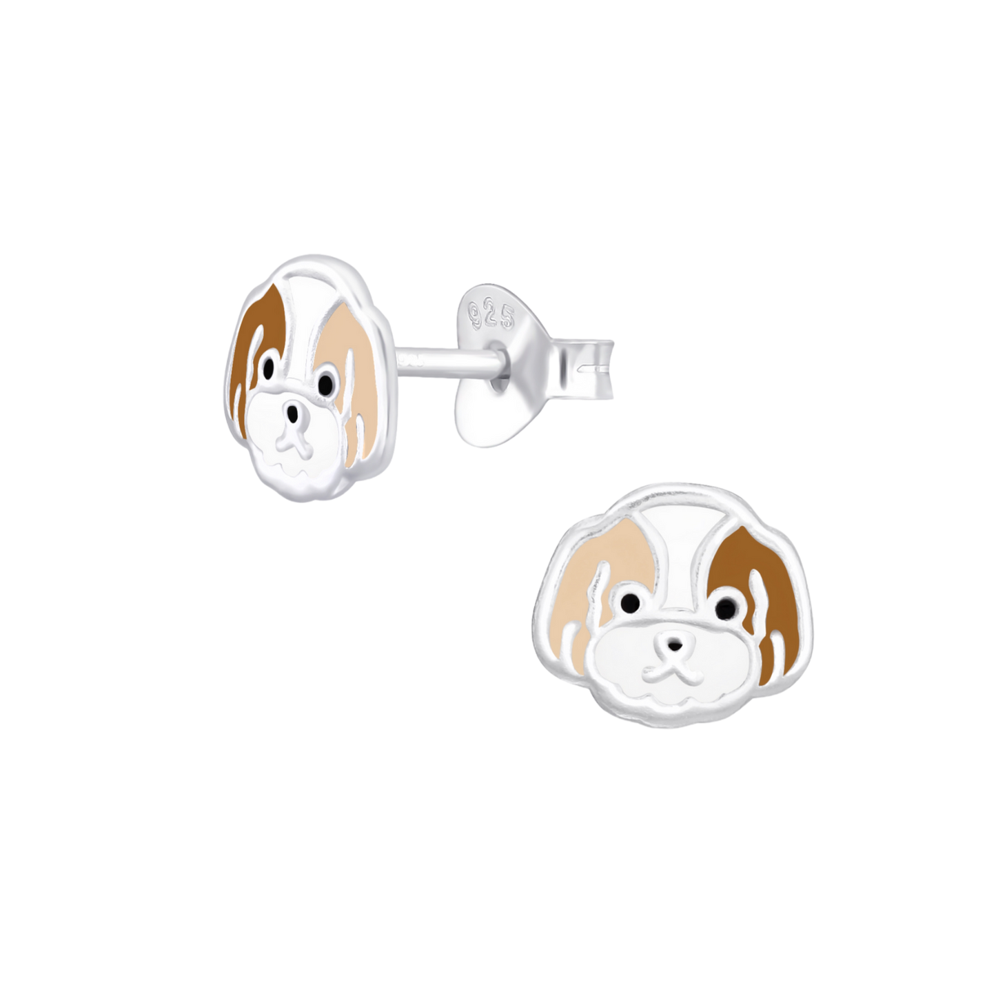 Tan Brown and White Dog Earrings